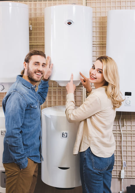 couple picking out a water heater system